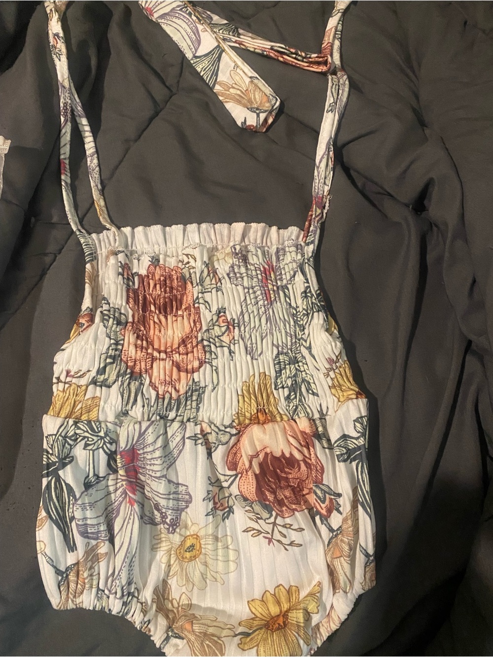 SHEIN White Floral Smocked Baby One-Piece